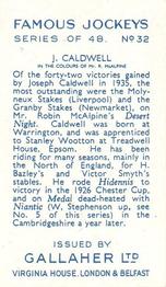 1936 Gallaher Famous Jockeys #32 Joseph Caldwell Back
